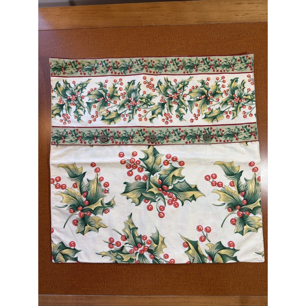 April Cornell Christmas Pillow Cover Holly & Beeries 16" Square NWOT